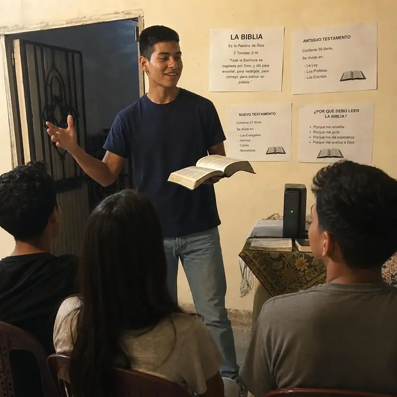 Joven guiando un estudio bíblico